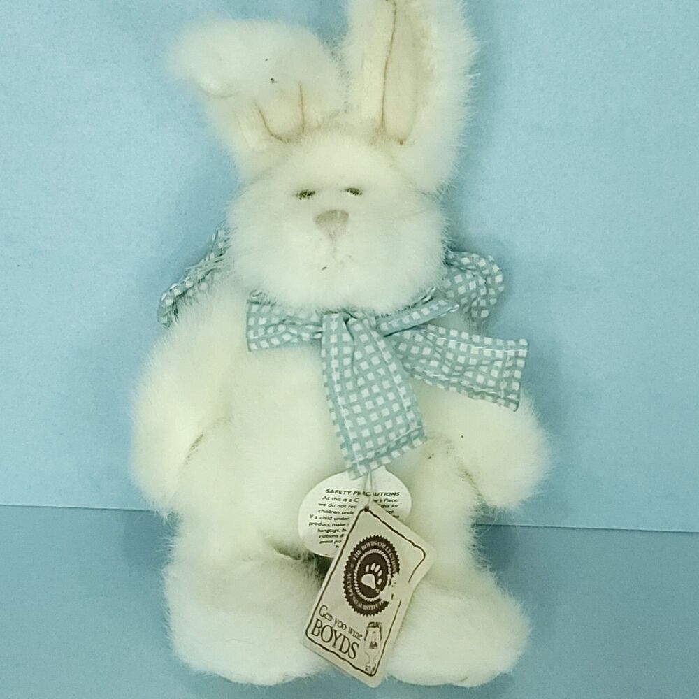 Boyds Easter Lil Petey Rabbit Ears Bend Blue White Easter 8" Archive 1988-2001